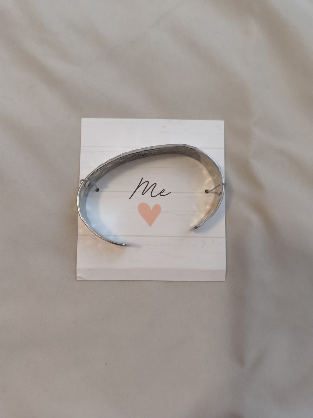 "Me" Silver Open Cuff Bracelet – Sleek Hammered Finish